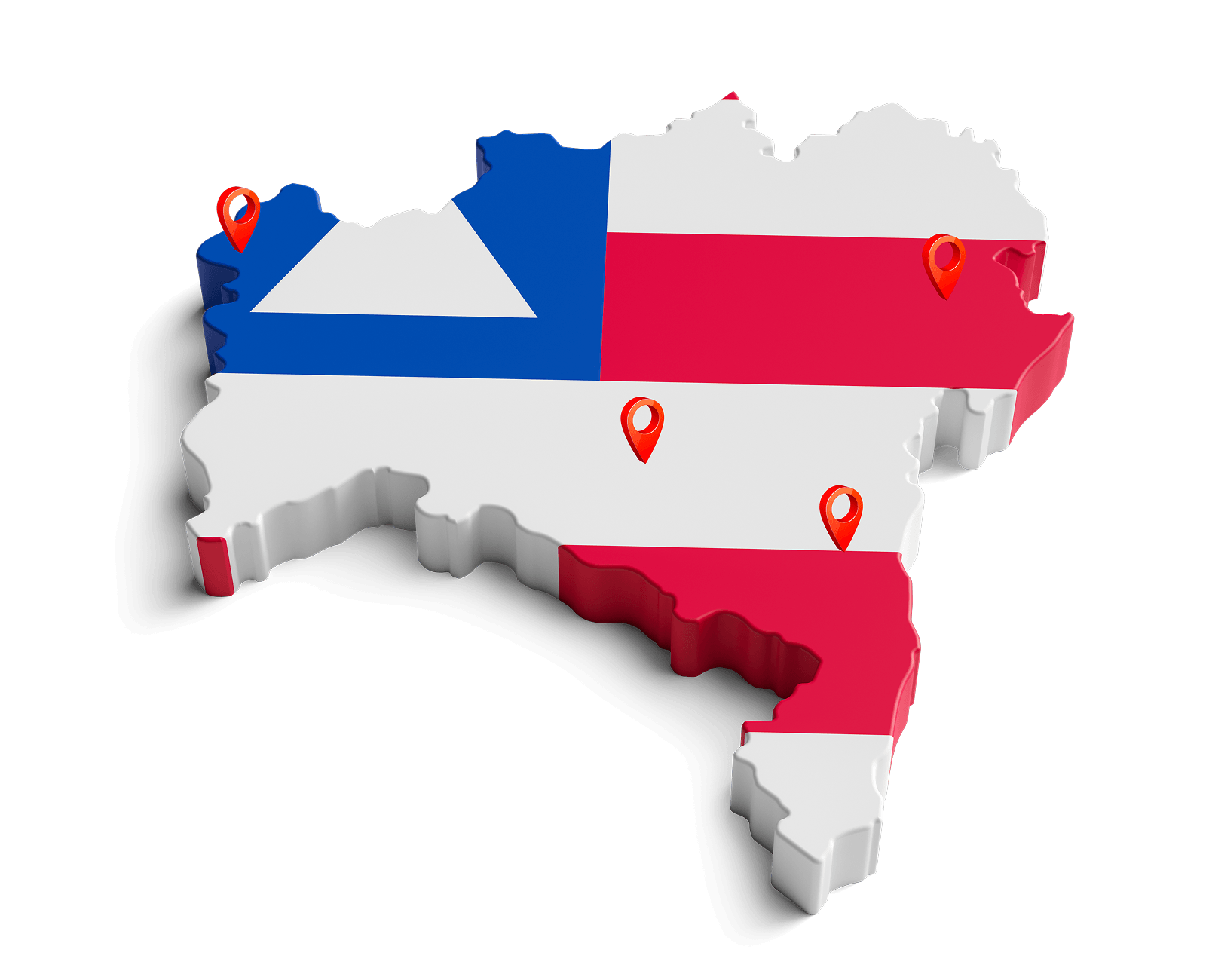 Mapa da Bahia com as unidades da Justi Equipamentos